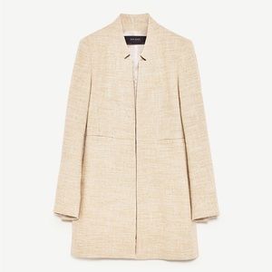 Zara Inverted Lapel Cream Coat Herringbone Size XS